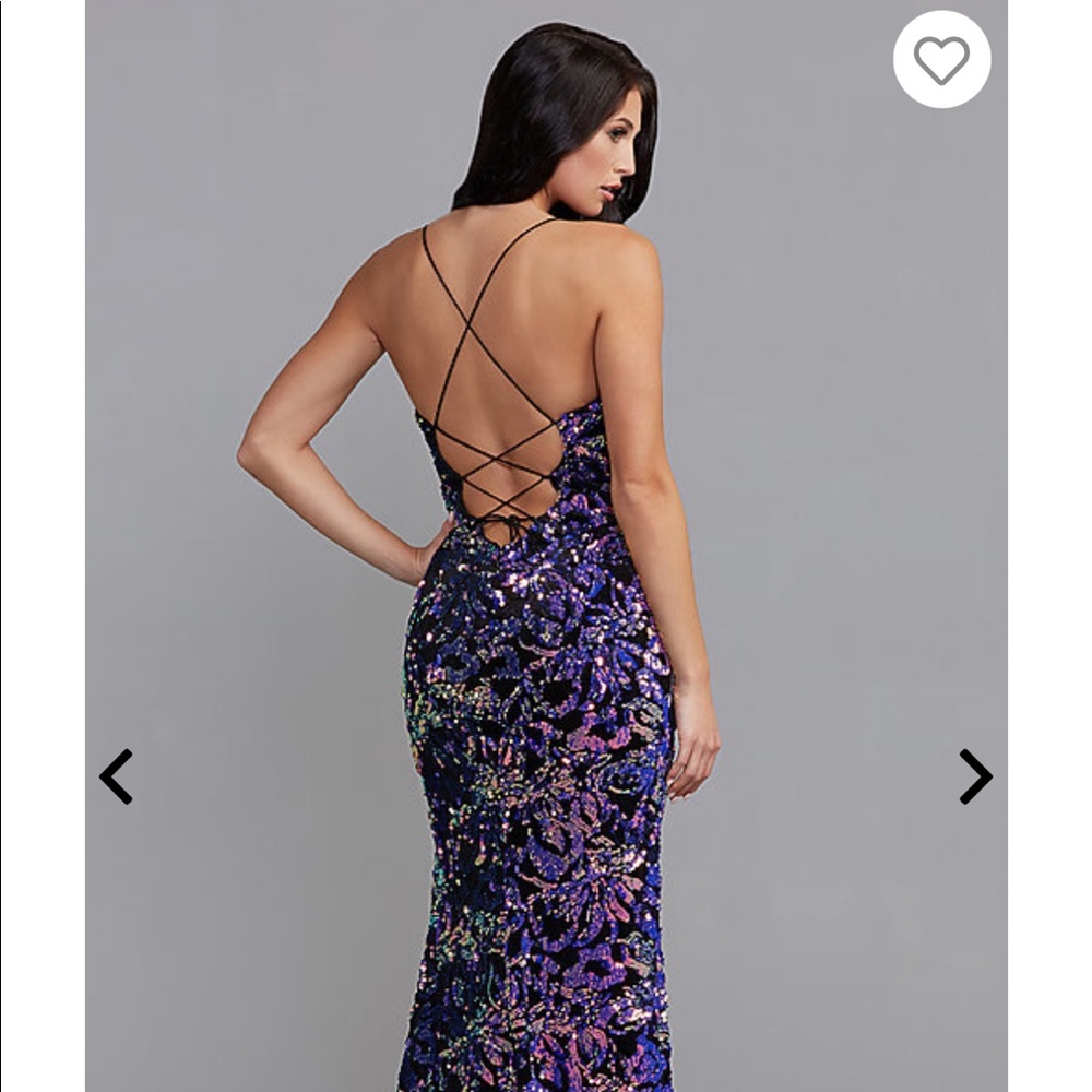 Sequin-Print Long Velvet Prom Dress